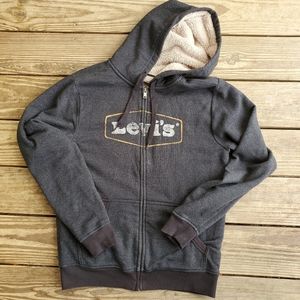 Levi's Dark Charcoal Grey Sherpa Lined Hooded Full Zip Jacket Small Unisex